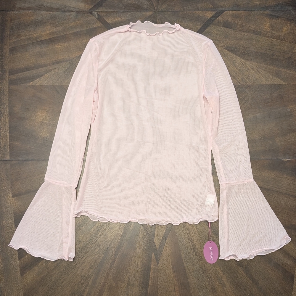 Avidlove Light Pink Y2K Sheer Bell Sleeve Top | Size Medium | NWT
